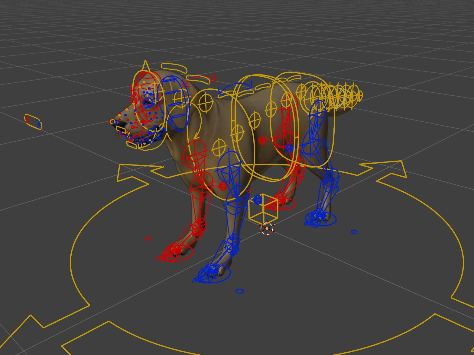 The dog with every control shown: legs, spine, tail, face.